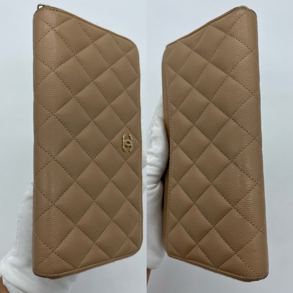 ❌SOLD❌Authentic Chanel beige quilted caviar round zip long wallet - Picture 11 of 12